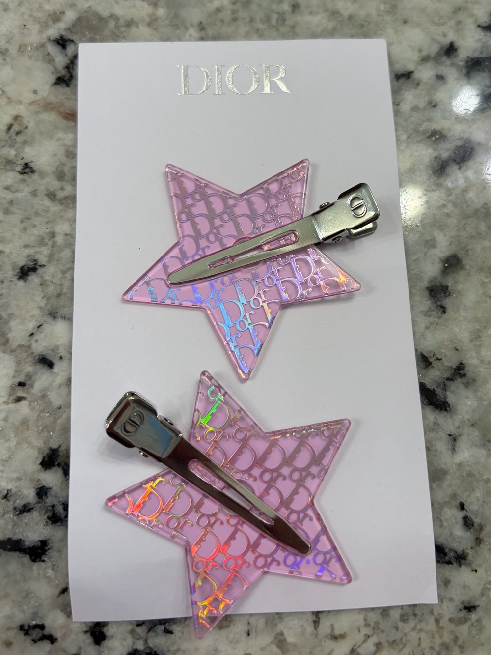 Dior Pink Star Logo Hair Clips - Set of 2 (Holographic Accent)